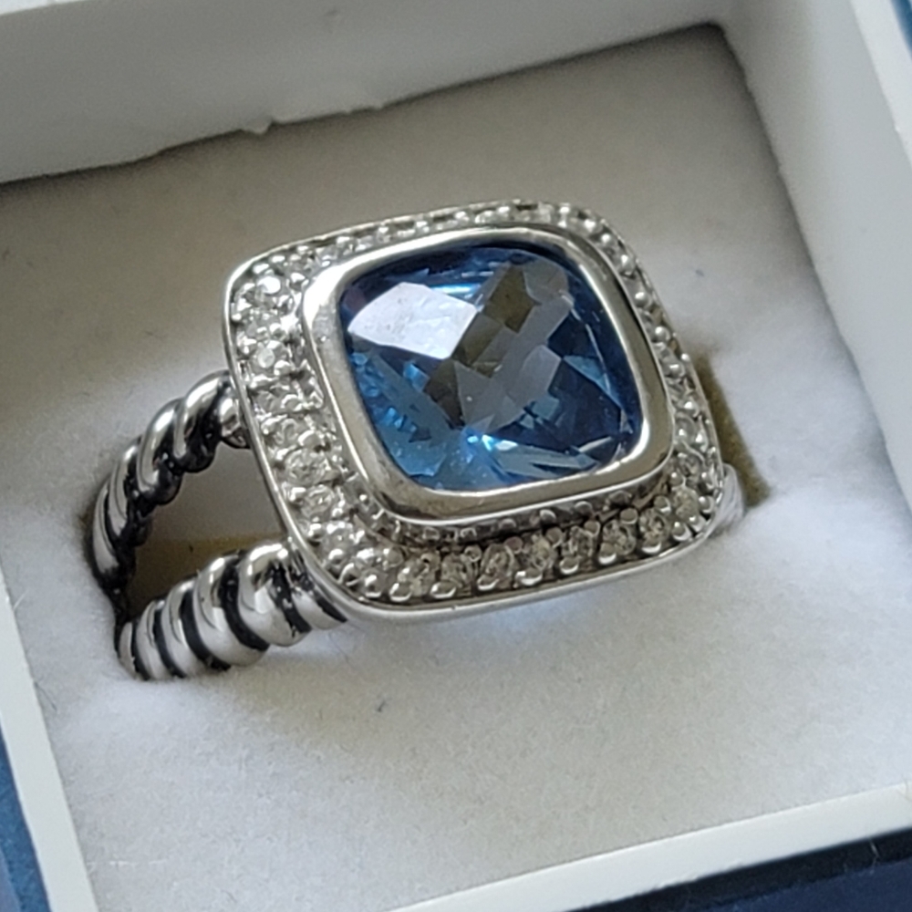 🌟Blue Cubic Zirconia Double Cable Style Blue Ice Ring Size 9.25